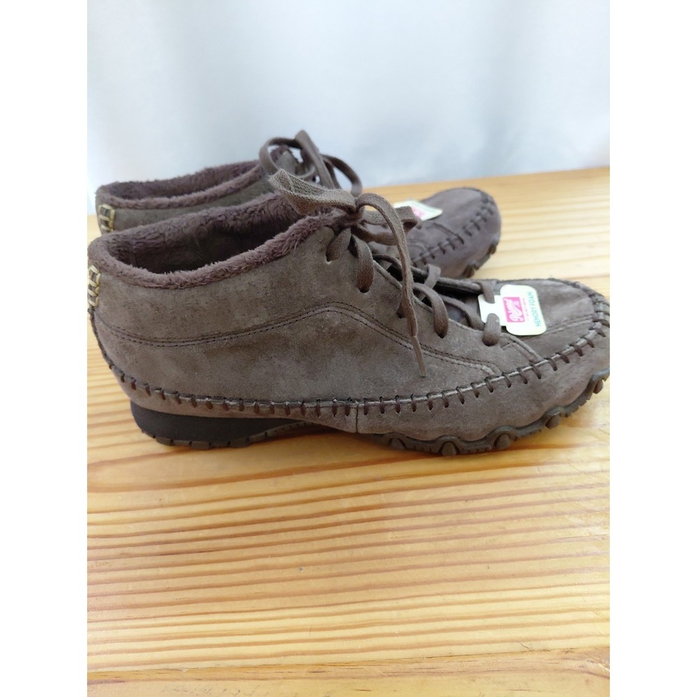 Skechers Totem Pole Womens Sz 6 choc Suede Memory Foam Moccasin Boots 49013 NEW - Picture 4 of 8